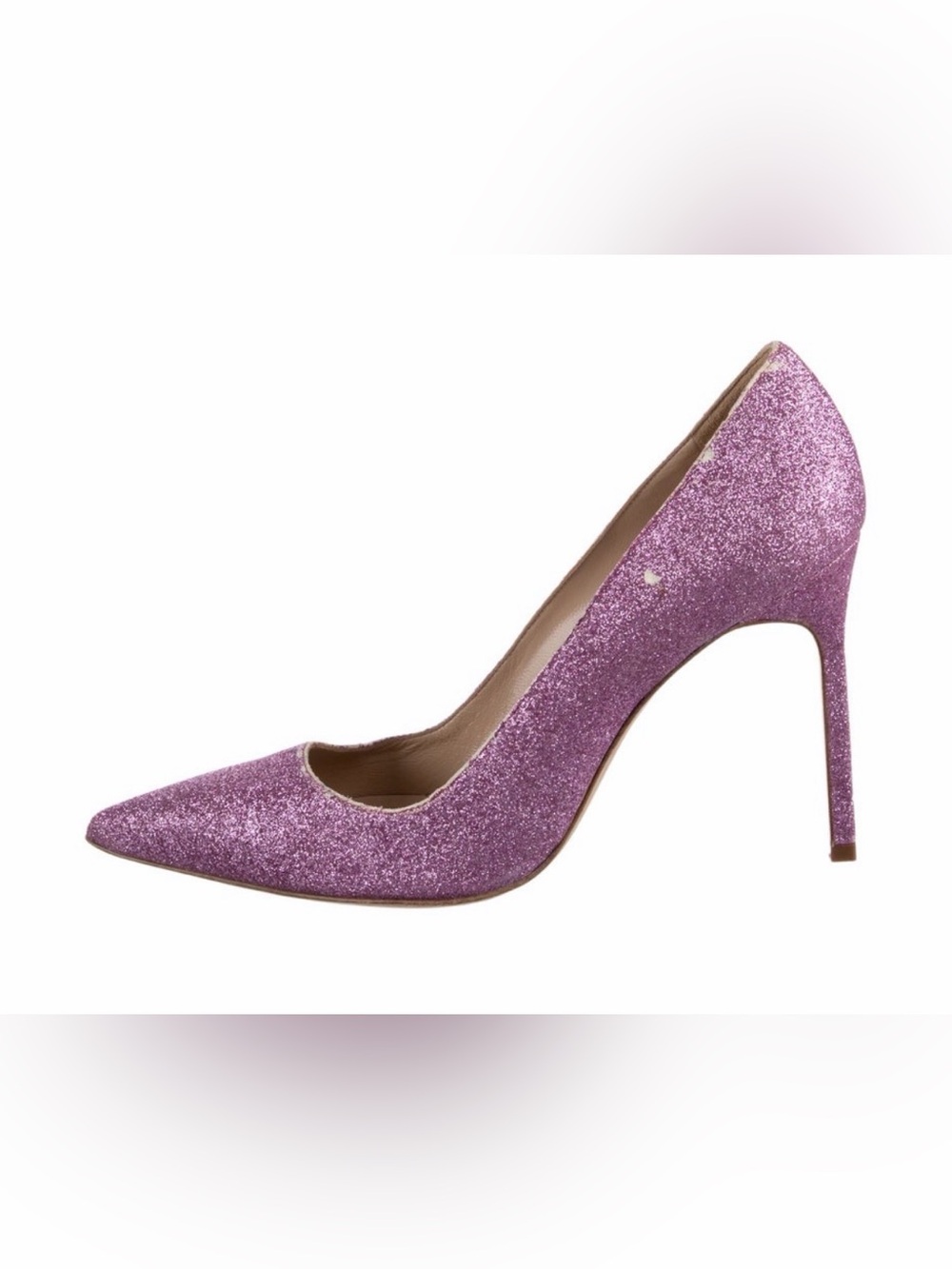 Manolo Blahnik Lavender Pink Glitter Pointed Pumps - Picture 2 of 5